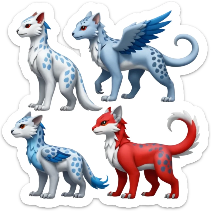 Trico-Snow-Leopard-Gryphon-Latias-Nargacuga-Silvally-fusion-creature (full body) sticker