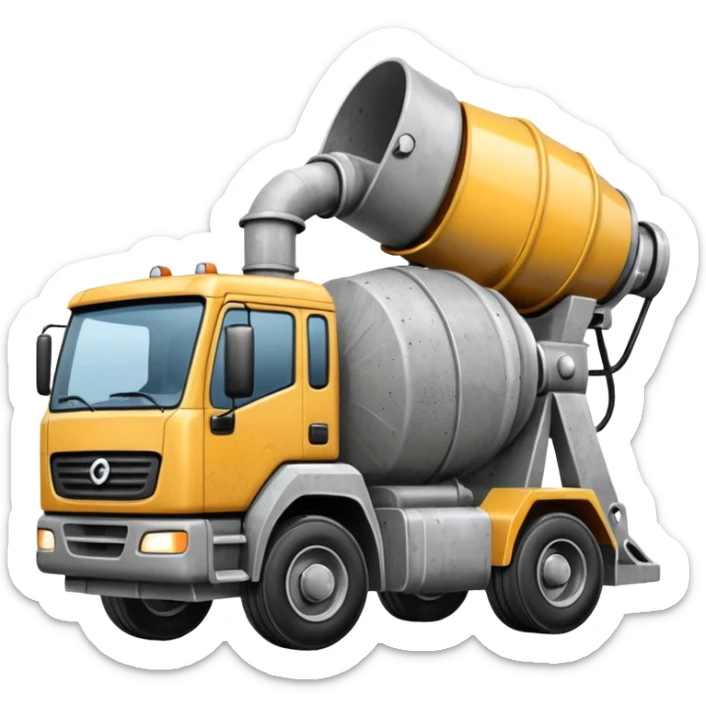 Generate an emoji where the concrete mixer delivers concrete to the disassembled concrete pump sticker