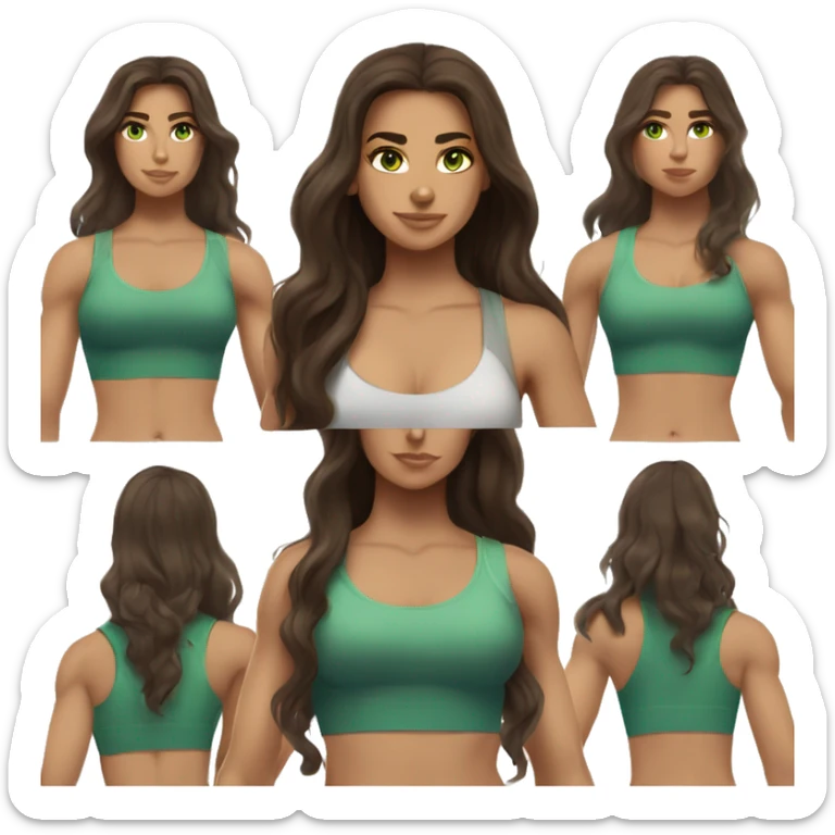 Aphrodite, Long haired, Brunette woman with green eyes and gymshark workout clothes sticker