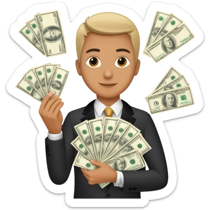 Add more cash flying around, bundles of US dollars, casino winnings vibe, lucky flight, jackpot feeling sticker