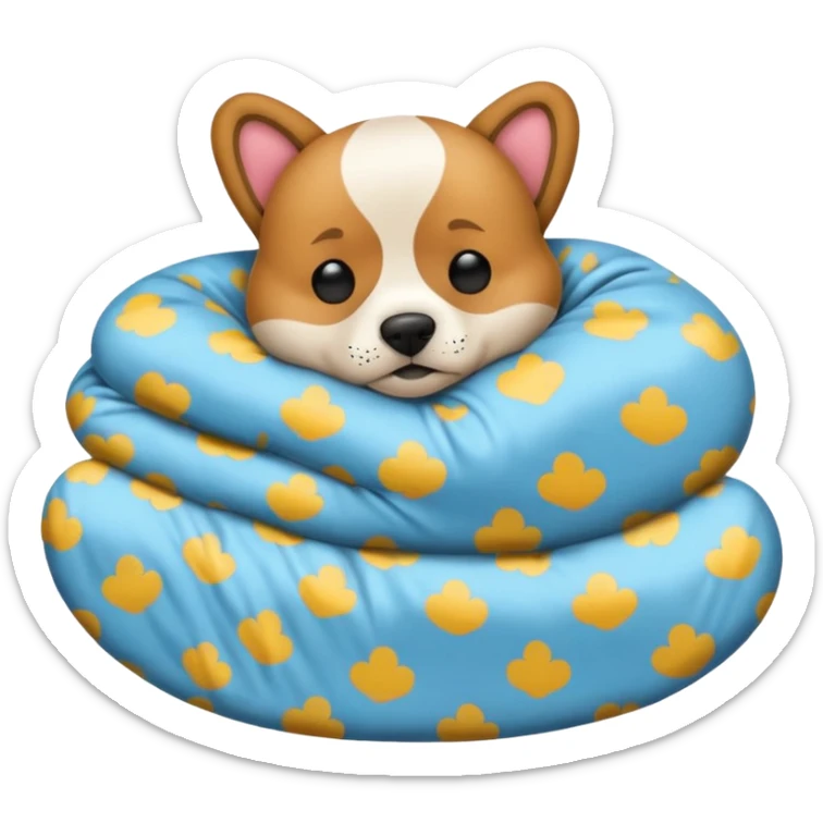 Quiero un emoji de un perro que esté durmiendo en su cama y tenga un pijama que pone ZZZ sticker