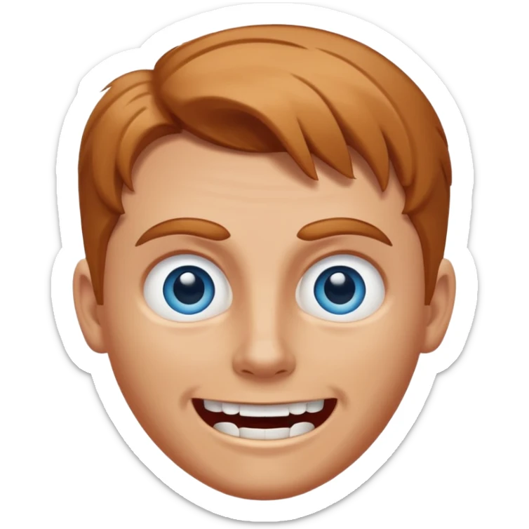 white man with caramel hair and blue eyes whos very scary but so so happy! sticker