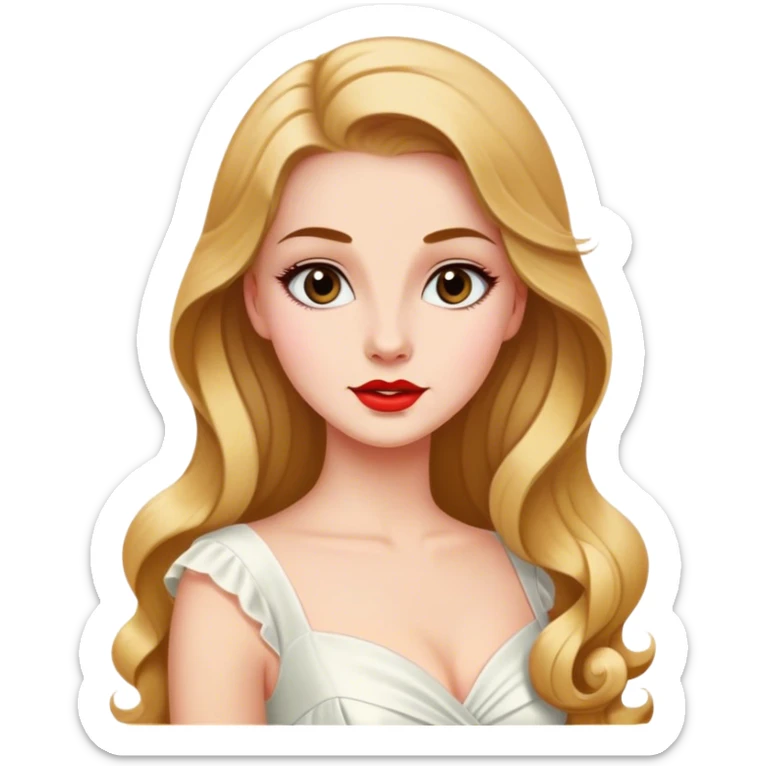 Beautiful woman in 1950’s woman fashion look, white dress, long hair sticker