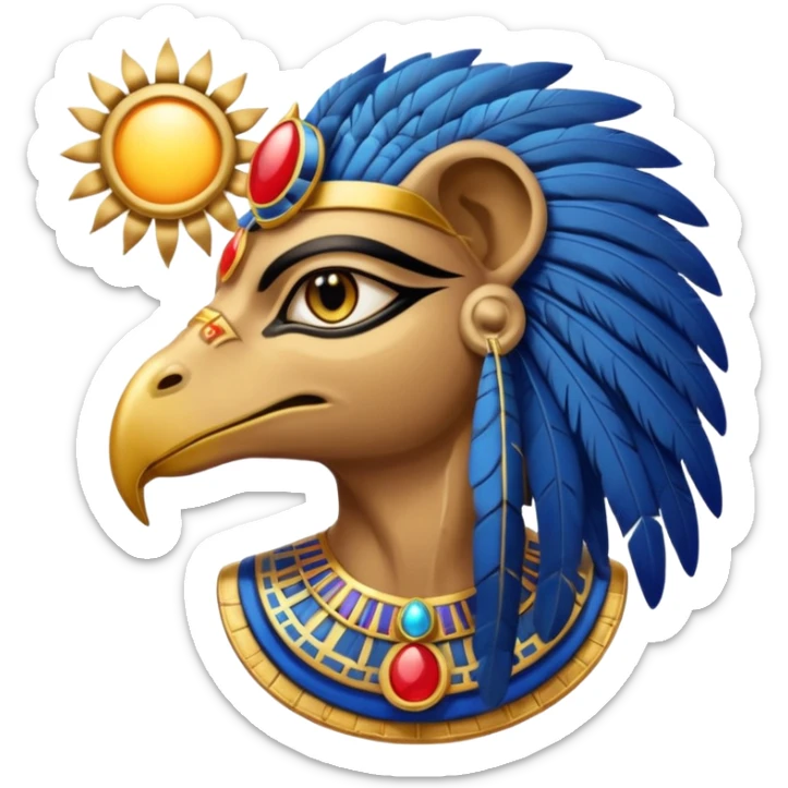 An emoji of the Egyptian god Ra. He has a falcon's head and wears a sun disk on top, with a solemn expression.

 sticker