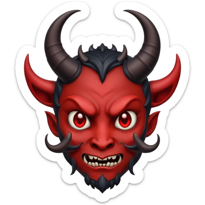 devil emoji in gothic palette with dark red and black colors, ornate horns, elegant and sinister expression, moody atmosphere sticker