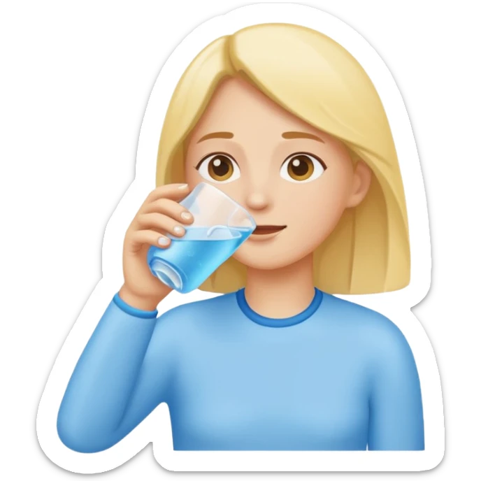 Emoji of a person drinking water, healthy and refreshing feeling, simple flat emoji style, bright colors, clean lines, no text, transparent background. sticker