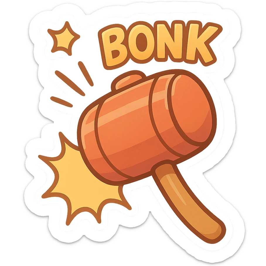 playful 'bonk' hammer, cartoon style, fun and bold, suitable for Discord emoji sticker