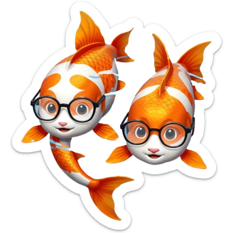 Two "koi" fishes male and female, wearing glasses. sticker