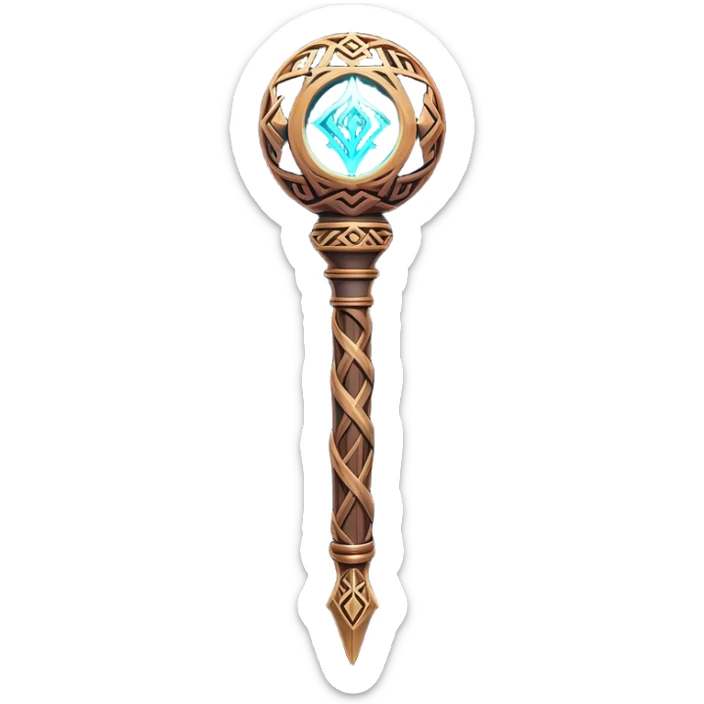 Clash of Clans aesthetic: Cinematic fireball Magic Staff Emoji, rendered in a 3D vector-style similar to standard emojis with minimal shading and bold, simplified shapes. A compact, isometric enchanted staff with intricate runic carvings and a glowing orb at its tip, softly glowing with a mystical arcane charm. Simplified yet unmistakably iconic, highly detailed and consistent, glowing with a soft radiant glow and high shine. Stylized with a touch of legendary sorcery and a soft glowing outline, capturing the essence of a powerful magic staff with a friendly, playful vibe! sticker