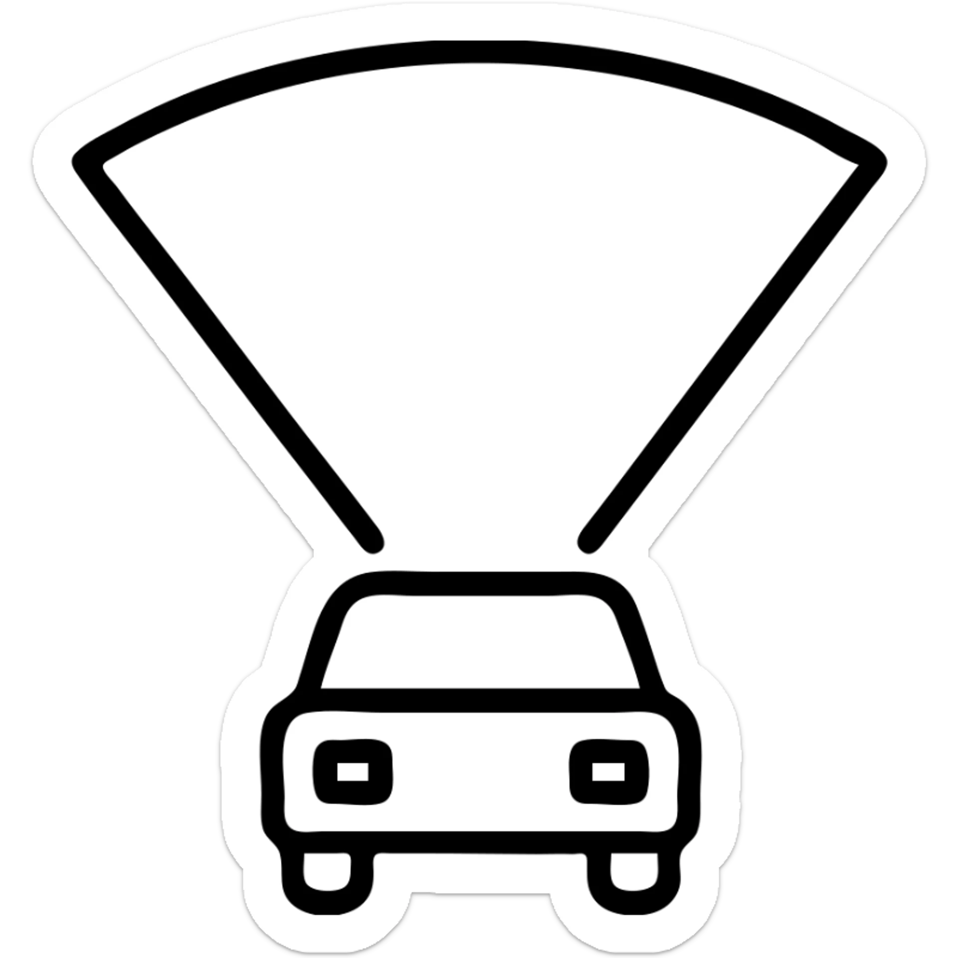 simple icon of a car with highlighted field of view, ego spatial sense for driving, outline style sticker