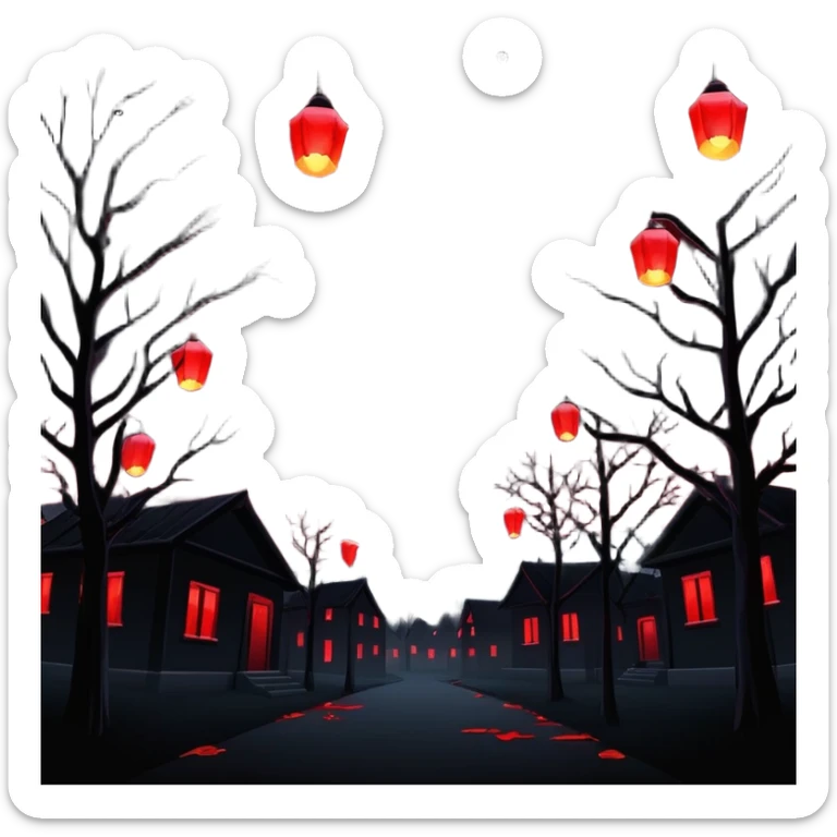 Edgy Black gloomy night sky crimson-blood-red glowing lights  Aesthetic scene scenery full picture decorations sticker