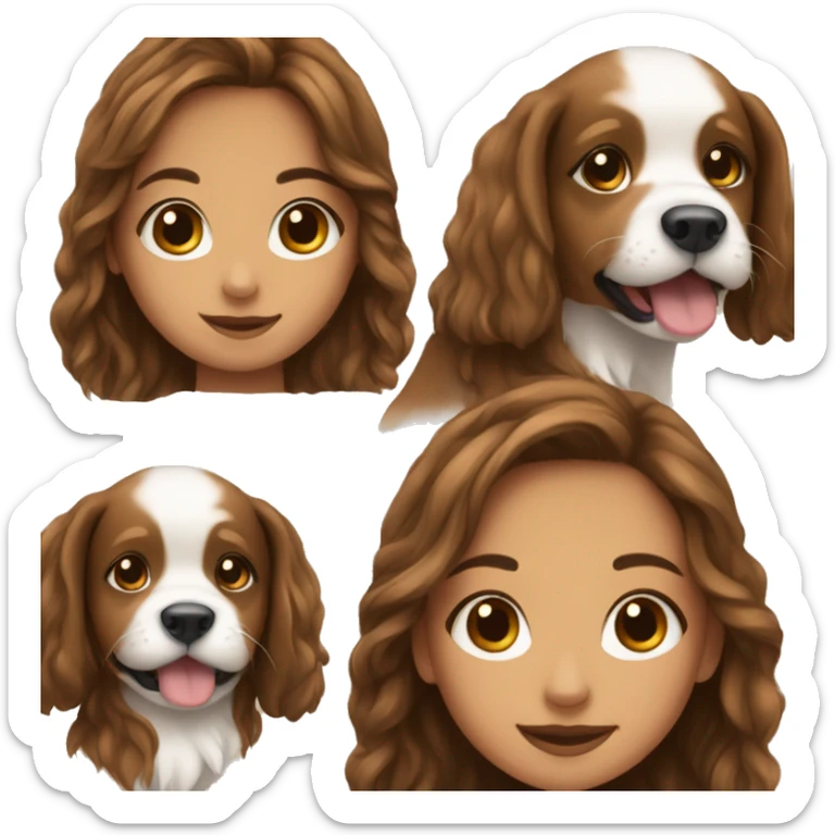 Pretty girl with brown long hair and a puppy  sticker