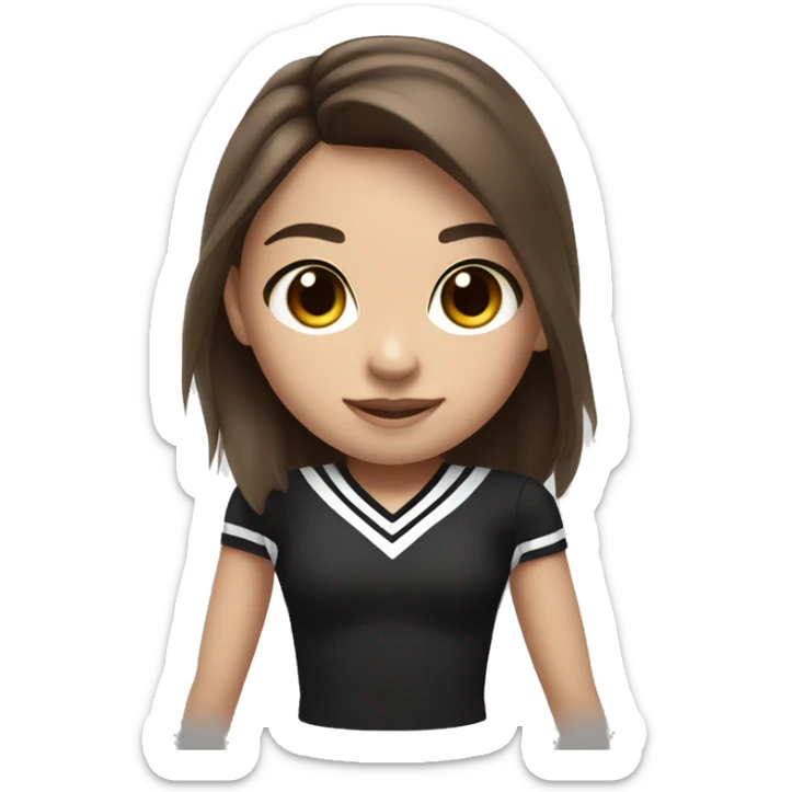 Short girl with long brown hair in black and white cheerleading uniform with brown eyes and long eyelashes  sticker