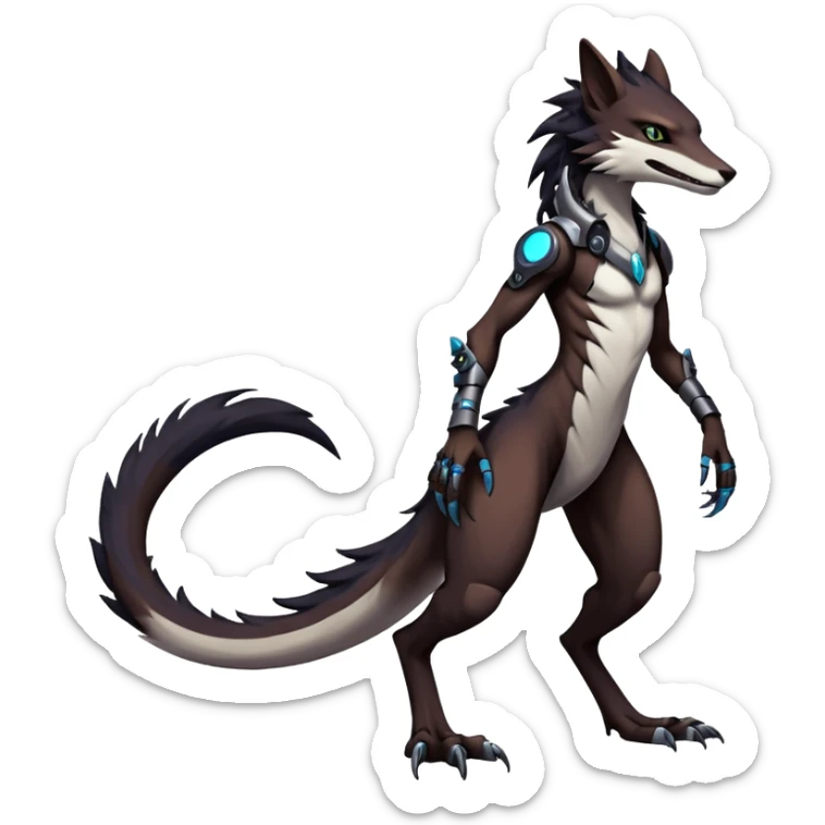 badass elegant wild beautiful natural badass futuristic epic exotic anthro modern furry cyborg-sergal-vernid-creature, full body, dark-brown-black-gradient pretty hair, with a long tufted tail, aesthetic, art by LiLaiRa, art by art by Falvie sticker