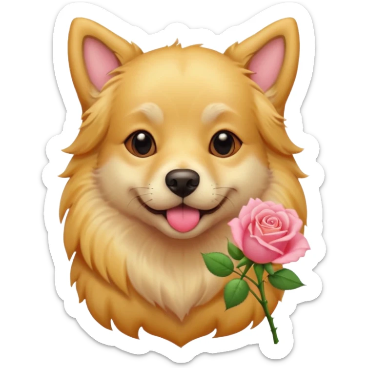 A doggie with a rose in his mouth in soft pink, beige and yellow pastel colors sticker