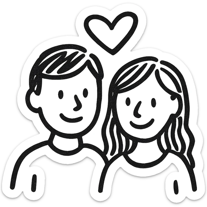 An in love couple with a heart above them, enjoy style sticker