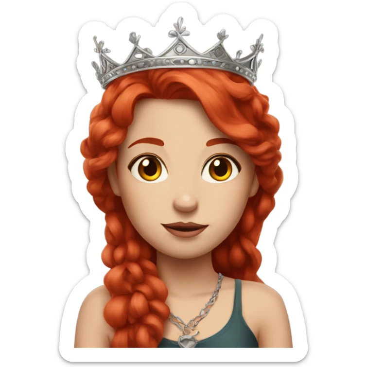 Beautiful girl, long red hair and tattoos and a crown sticker