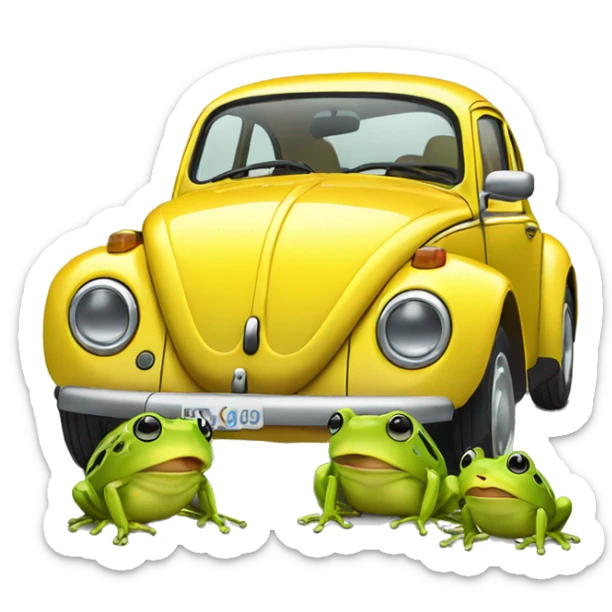 yellow volkswagen new beetle with 2 frogs (woman, boy - children) sticker
