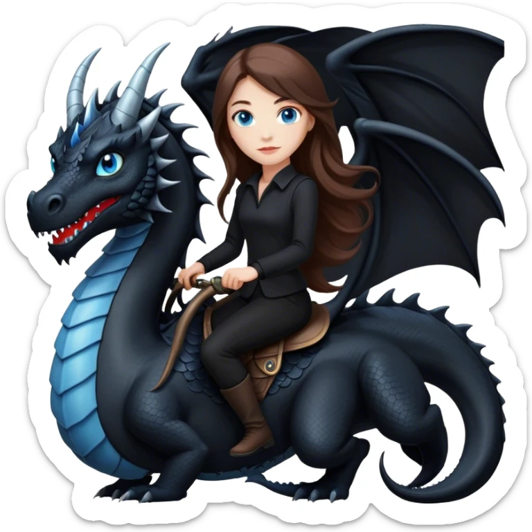Me, a white female with long brown hair and blue eyes, wearing nothing but black clothes, and riding a VERY BLACK dragon with HINTS of RED, to your work sticker
