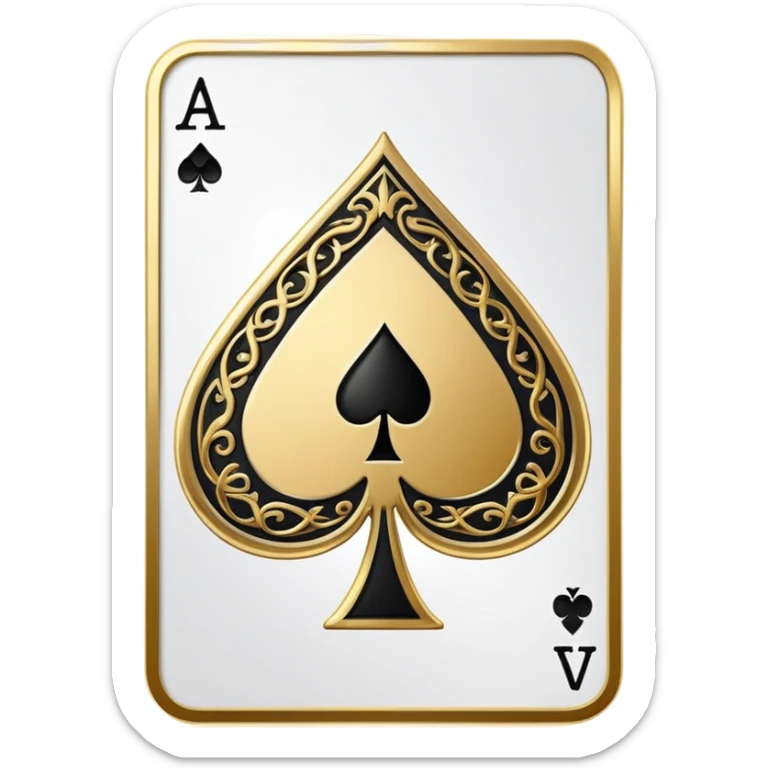 ace of spades playing card symbol, classic emoji style, with a gold border sticker