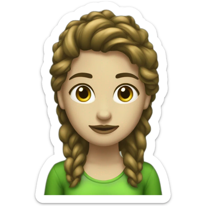 Chica rubio oscuro pelo rizado largo con ropa verde ldelante ordenador sticker