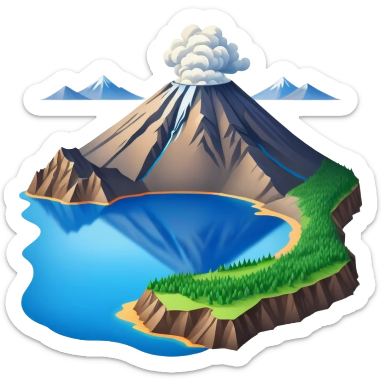 Changbai Mountain with crater lake Jilin, simplified emoji style with bold outlines and bright colors, cartoon style volcano with blue lake inside sticker