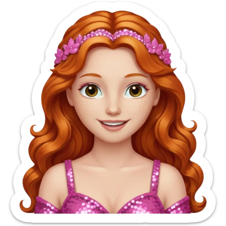 Venus, Goddess of Love from Gods and Goddesses with long ginger hair, pink sequin outfit sticker