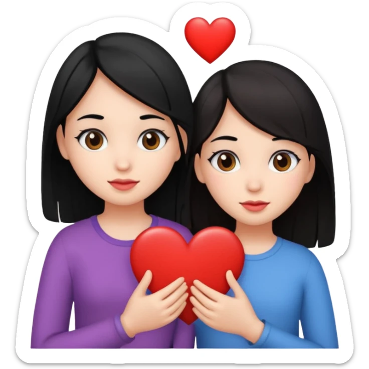 2 girls that have a heart one hair black the other brown  ( brown abd black) sticker