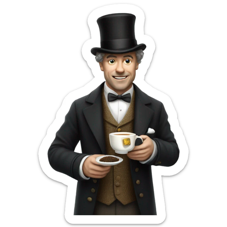 Photorealistic man A British gentleman in a monocle and a top hat with a cup of tea in his hand sticker