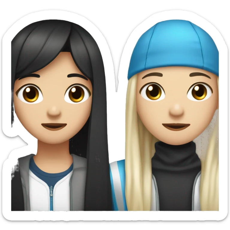 asian teenage boy with black  hair with ear piercings and white teenage girl with long blonde straight hair and blue eyes kissing  sticker