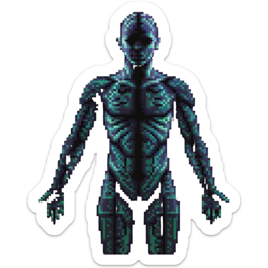 Human body silhouette with digital 3D scanning grid lines covering it, futuristic body scan sticker