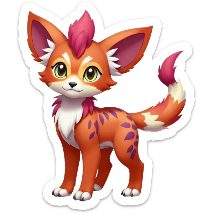 Male bright-colored multi-colored cute cool exotic anime-styled Falvie-Fionbri-fantasy-creature-fursona-Fakémon-Pokémon, full body, with markings sticker