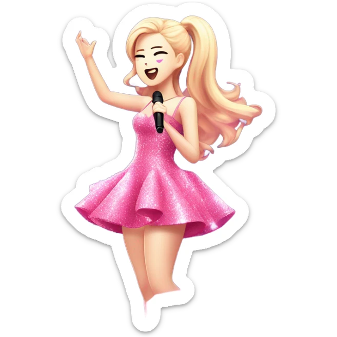 rose from blackpink singing on the concert stadium in pink sparkly dress sticker