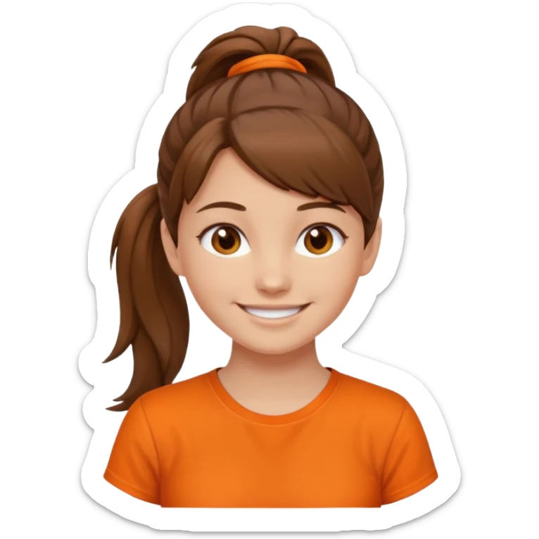 brown hair girl with ponytail and orange shirt older sticker