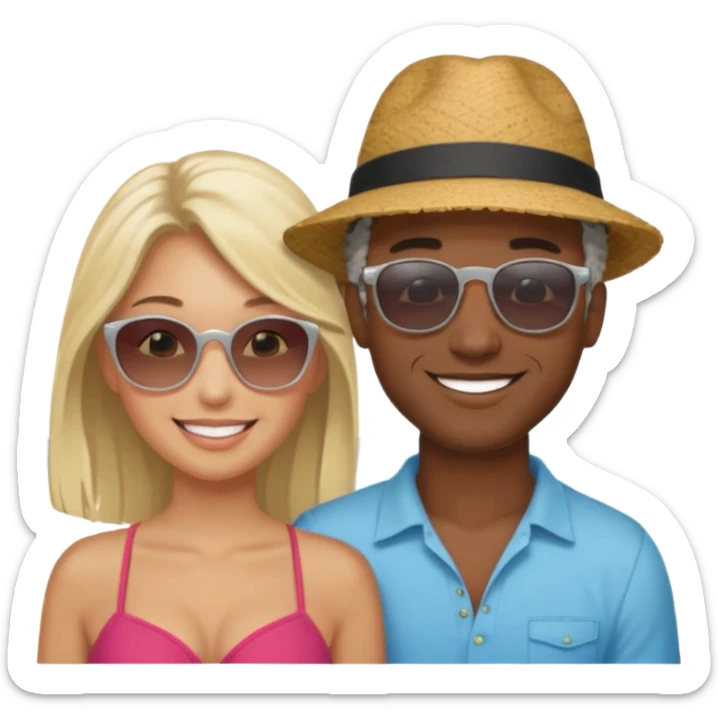 Black man salt n pepper hair smiling with blonde in love on beach sticker
