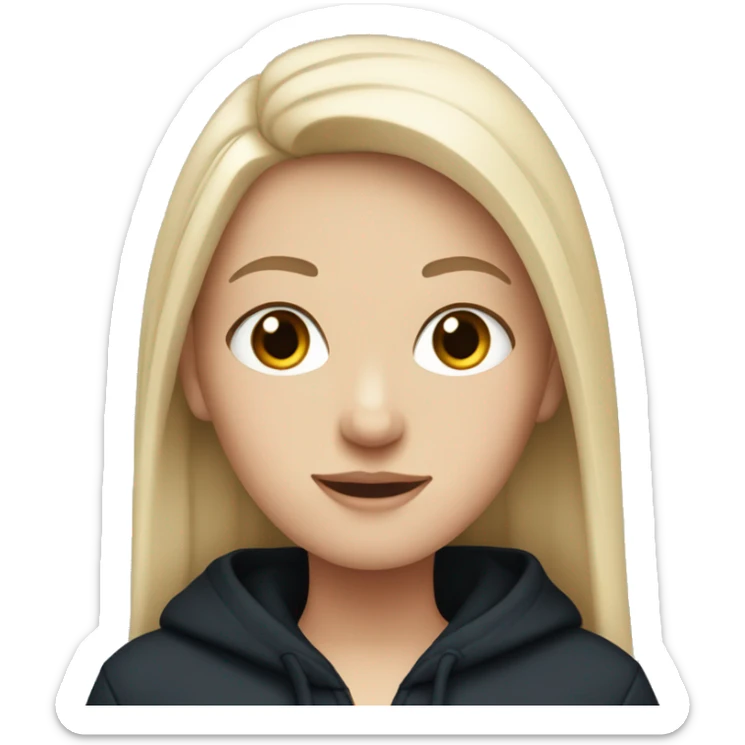 white girl with long straight dark blue hair wearing black hoodie sticker