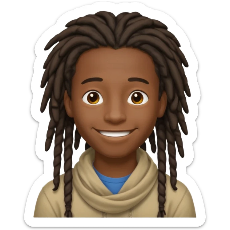 make me a black darkskin doctor with mid head lenght dreads, he is a teen, no face hair, make him happy, make his dreads drape in his face sticker