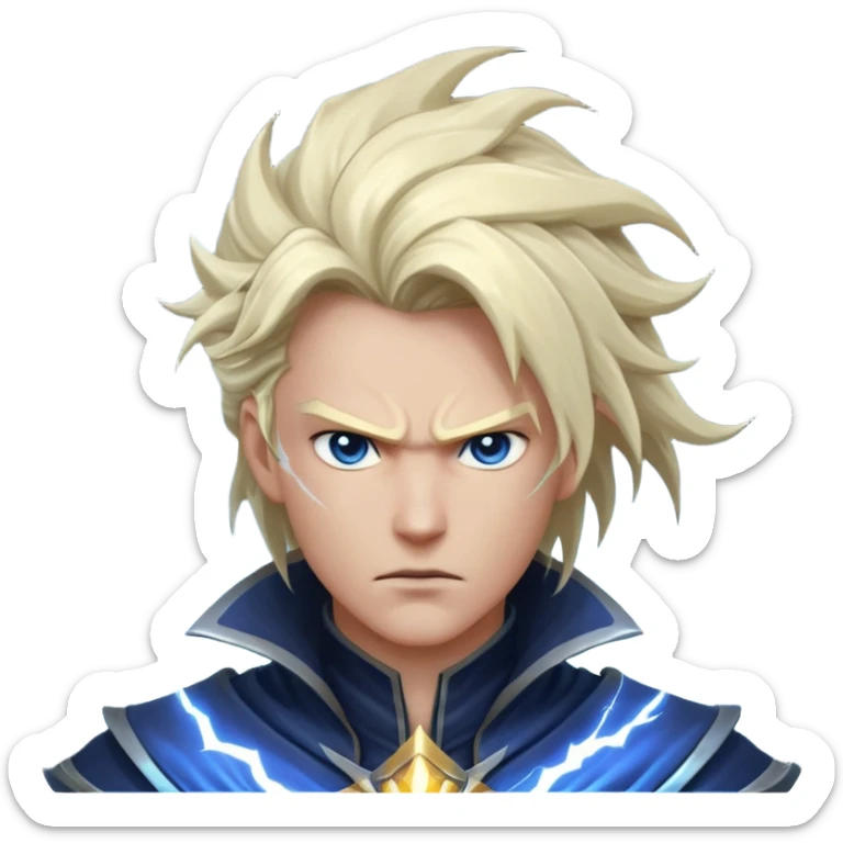 storm rider portrait, head and shoulders only, wind-swept hair, crackling lightning aura, storm clouds swirling behind, intense glowing eyes, epic fantasy vibe, 3D cartoon, mobile game icon style, clean background, no text, no watermark
 sticker