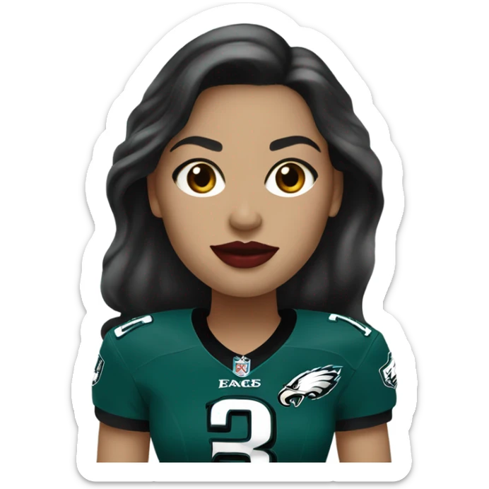  White skin female dark hair red lips wearing Philadelphia Eagles jersey sticker