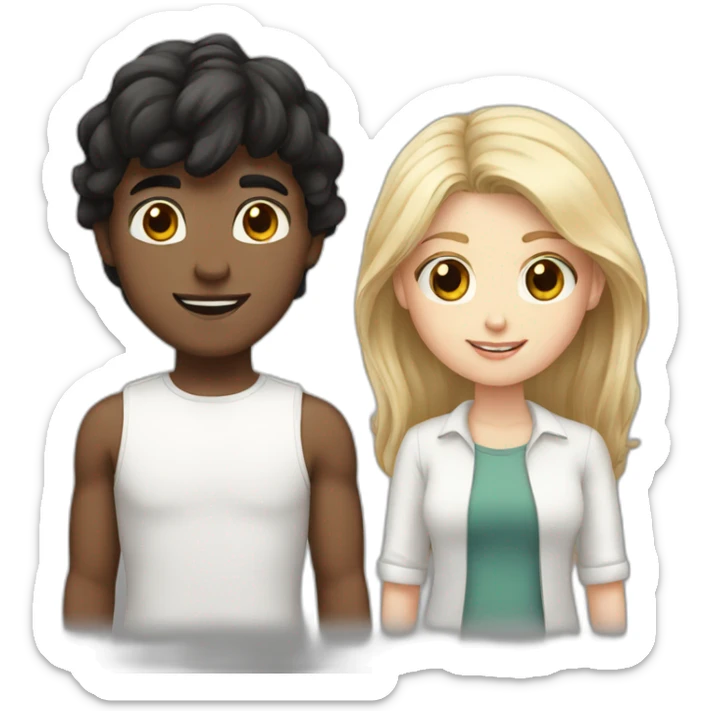 One white boy with black hair and white girl with brown hair sticker