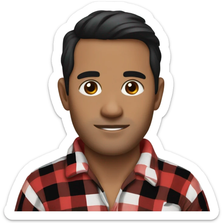 Man with black hair and brown eyes wearing red and black buffalo plaid pjs sticker