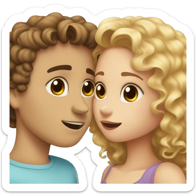 girl with blond strait hair and blue eyes kissing a boy with brown hair that is curly with hazel eyes sticker