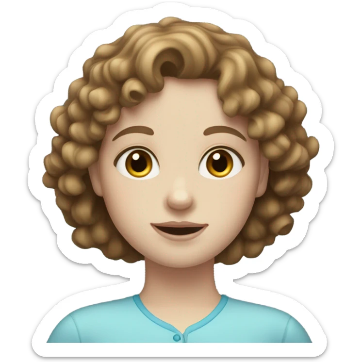 girl with pale skin, medium curly brown hair and blue eyes sticker