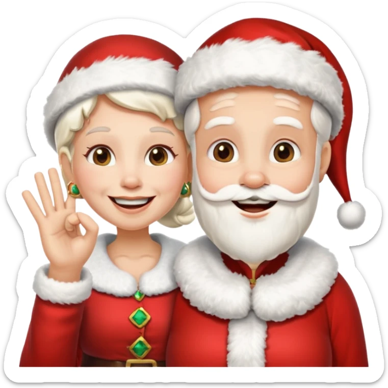 SANTA Y MAMA CLAUSE SONRIENDO CON ORTODONCIA EN DIENTES Y MANO SALUDANDO sticker