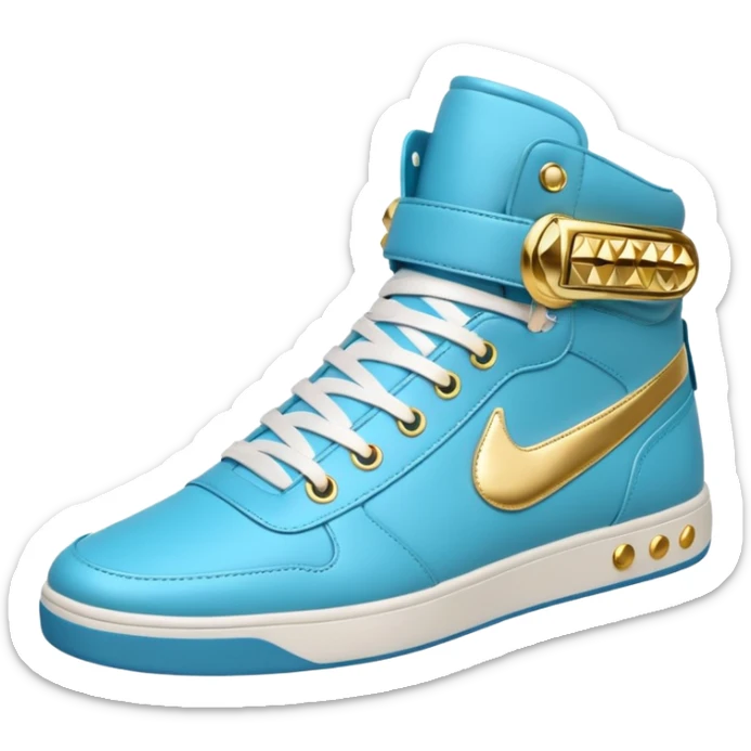Futuristic colored, pair of detailed high top sneakers for women, gold embellishments sticker
