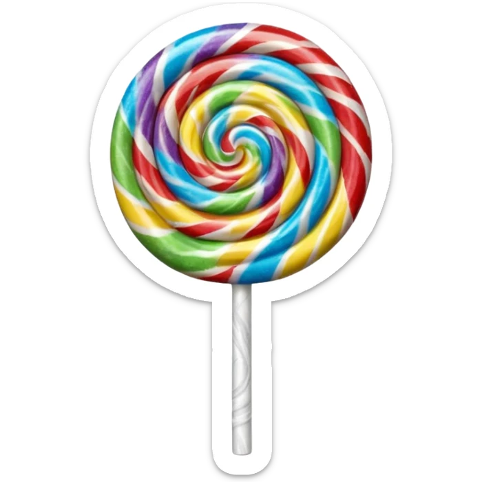3D render of Lollipop Tree, made entirely of dessert materials, glistening sugar crystal texture, swirled rainbow hard candy top on a white stick, delicious confectionery aesthetic, Apple emoji style, isolated on white background --v 6.0. sticker