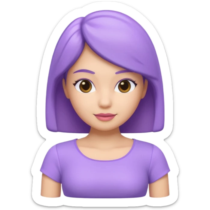 A 3D cartoon lavender-purple women’s top, smooth rounded neckline, simple design, glossy surface, plain background, Memoji-style. sticker