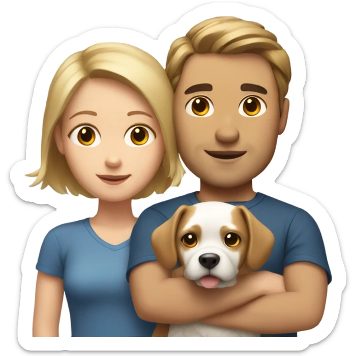 man with light brown hair and short girl with a little white dog sticker