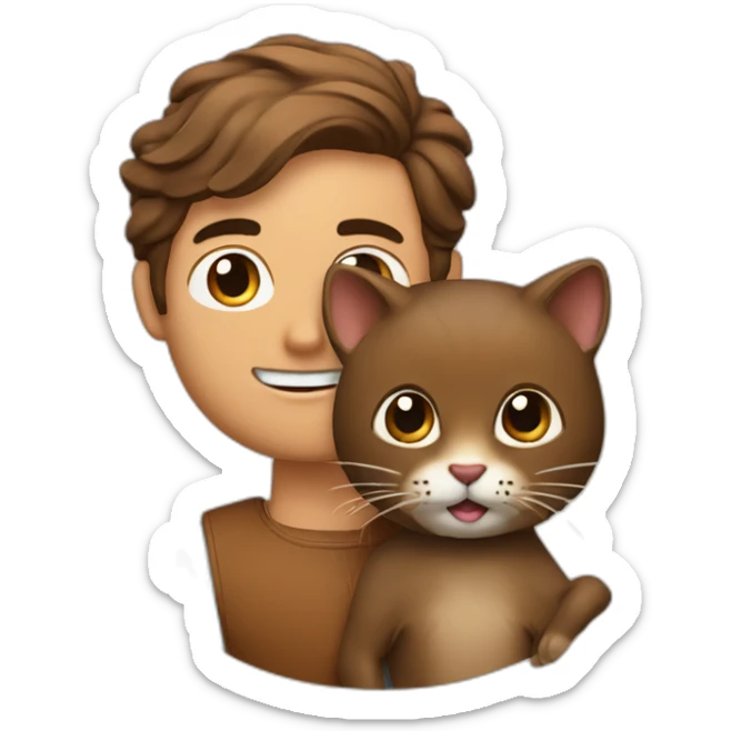 The man with parted hair on the right is holding a beaver cat sticker