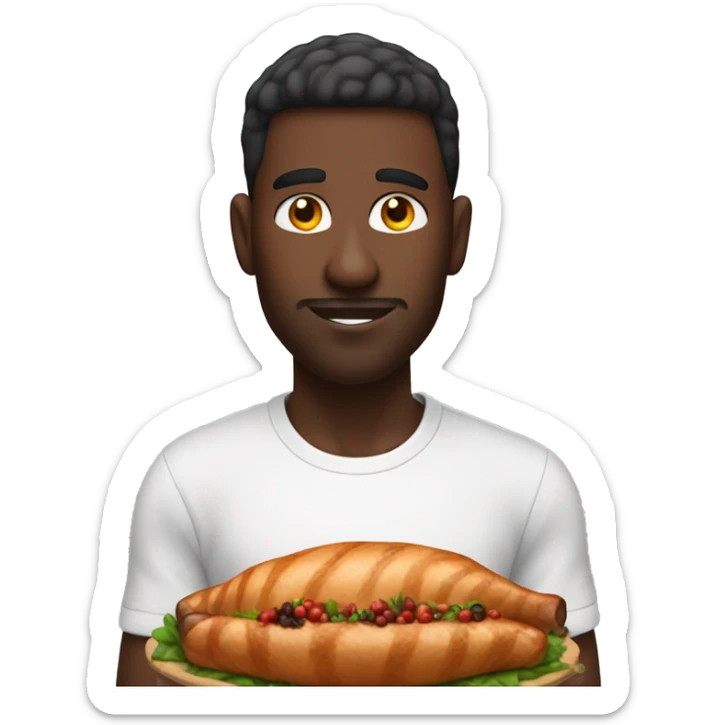 Black male with a taper fade warning a white shirt and red sweatpants eating thanksgiving food  sticker